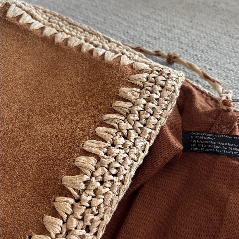 Free People Vintage boho suede leather and paper Raffia beaded crossbody purse - Picture 13 of 16